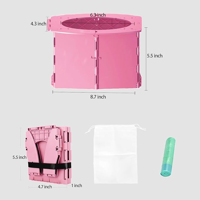 Portable Potty Seat for Toddler Foldable Travel Potty Training Toilet Seat with Cleaning Bags Reusable for Outdoor Camping, Travel, Kids Toddler Travel Potty Seat (Pink)