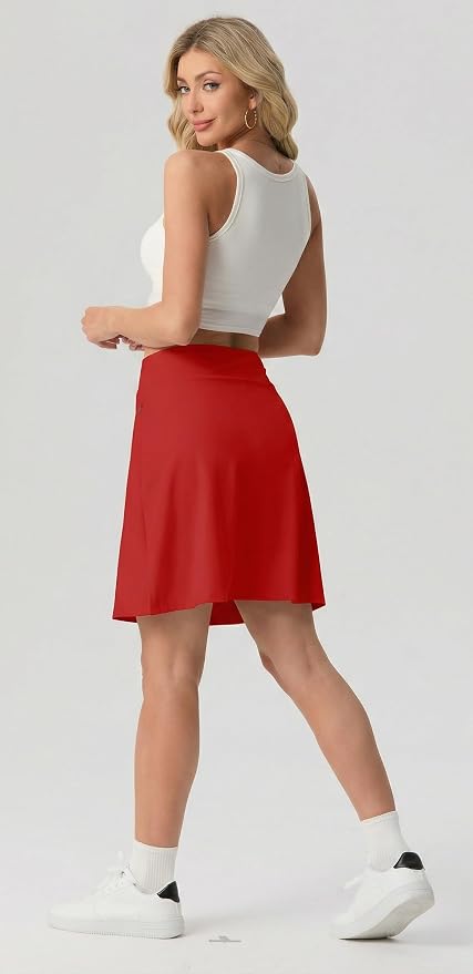 PrinStory 19" Tennis Skirt for Women Athletic Skort with Zipper Pockets | Workout Skort, Built-in Shorts, High Waisted, Split Hem, Knee Lentgh, Golf, Pickleball, Sports