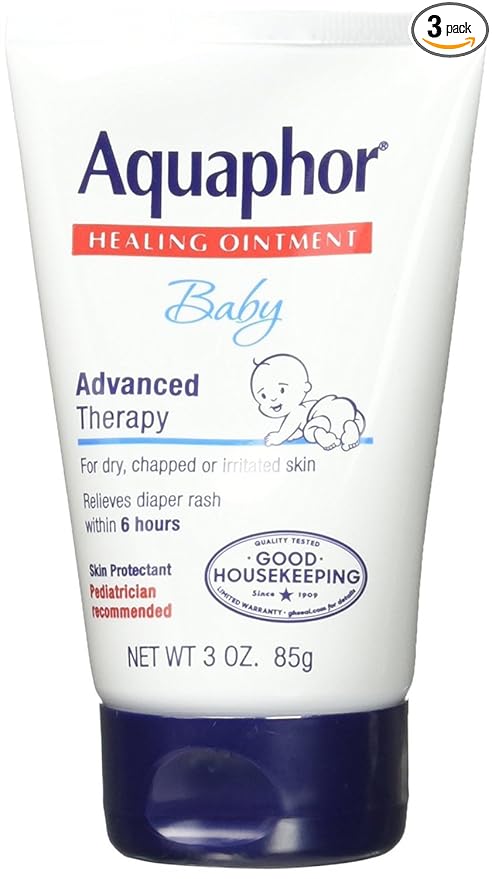 Aquaphor Baby Healing Ointment, Advanced Therapy for Chapped Cheeks and Diaper Rash, 3 oz. Tube (Pack of 3)
