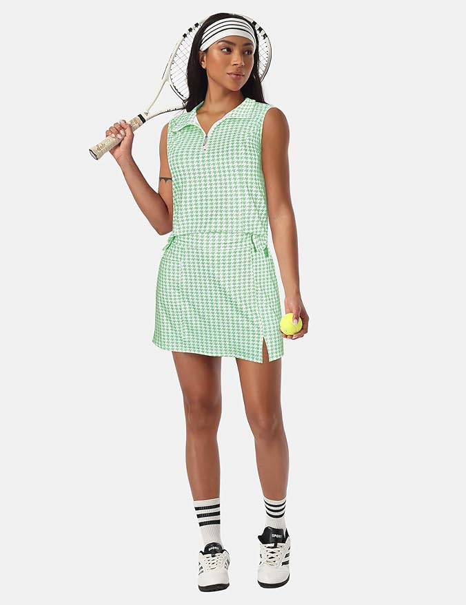 Koscacy Women's Tennis Skort Set Zip Up Tank Top 2 Piece Summer Outfit