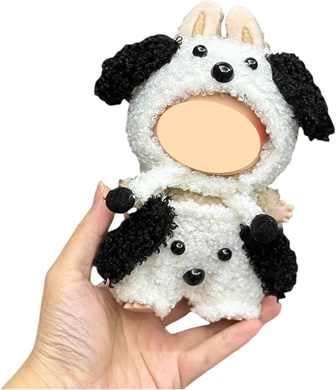 Black White Dog Animals Clothes for Doll, Crochet Cloth Set for 17cm Dolls, Stylish Adorable Doll's Outfits Accessories