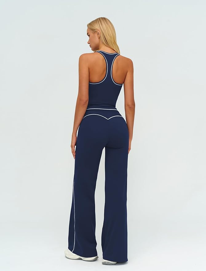 ABOCIW Two Piece Workout Sets for Women Racerback Tank Top Matching High Waist Wide Leg Yoga Pants Pilates Outfits