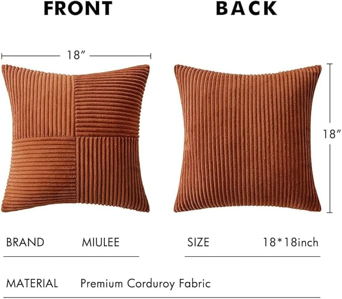 MIULEE Fall Rust Boho Decorative Throw Pillow Covers for Couch 16x16 Inch | 2 Pack, Boho Farmhouse Pillow Covers, Soft Cross Corduroy Patchwork Textured Cushion Cases For Bed Sofa