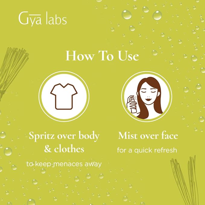 Gya Labs Lemongrass Hydrosol - 3.4 Fl Oz - Hydrating Face & Body Mist for Skin Toner & Hair Refresher - As Pillow, Room & Linen Spray for Fresh Scent