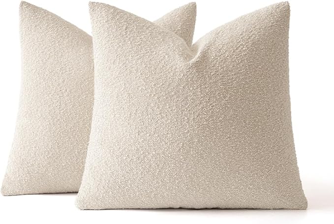 MIULEE 24x24 Decorative Euro Sham Boucle Couch Pillow Covers Beige | Set of 2 Textured Neutral Throw Pillow Covers, Accent Solid Pillowcases, Sofa Living Room Home Decor