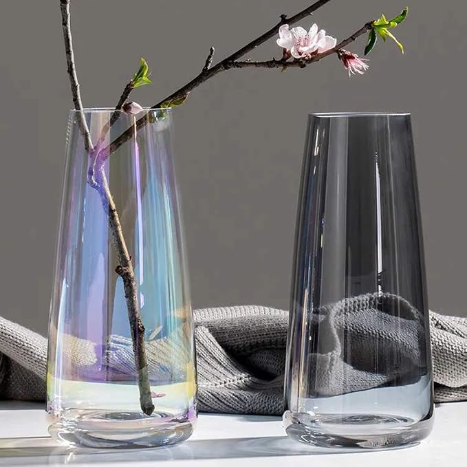 Aoderun Glass Vase for Flowers Modern Vases Home Decor Unique Flower Vase for Bouquet 8.7" Centerpiece Vase Decor Room,Bedroom,Living Room,Library,Office,Table,Entryway,Modern Farmhouse(Grey)