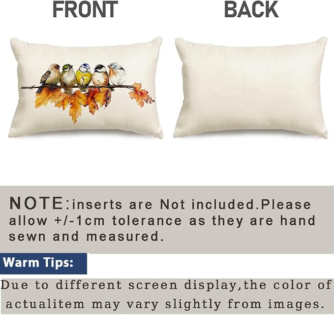 RABUSOFA Fall Pillow Covers 12x20 Inch Bird Autumn Decorations for Home Outdoor Thanksgiving Decor Maple Leaf Decorative Lumbar Throw Pillow Cases Farmhouse for Couch Sofa