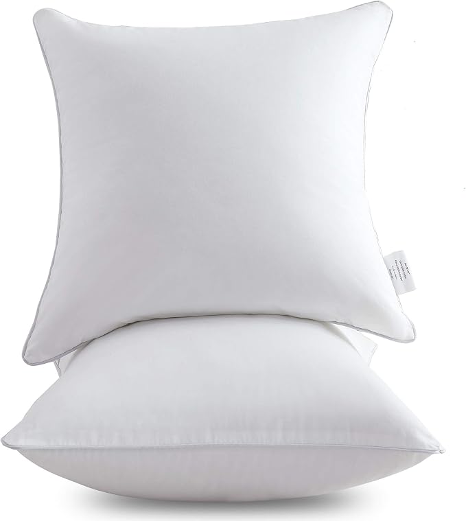 Oubonun 16 x 16 Throw Pillow Inserts Set of 2-100% Cotton Cover - White Couch Bed Decorative Pillow Pair