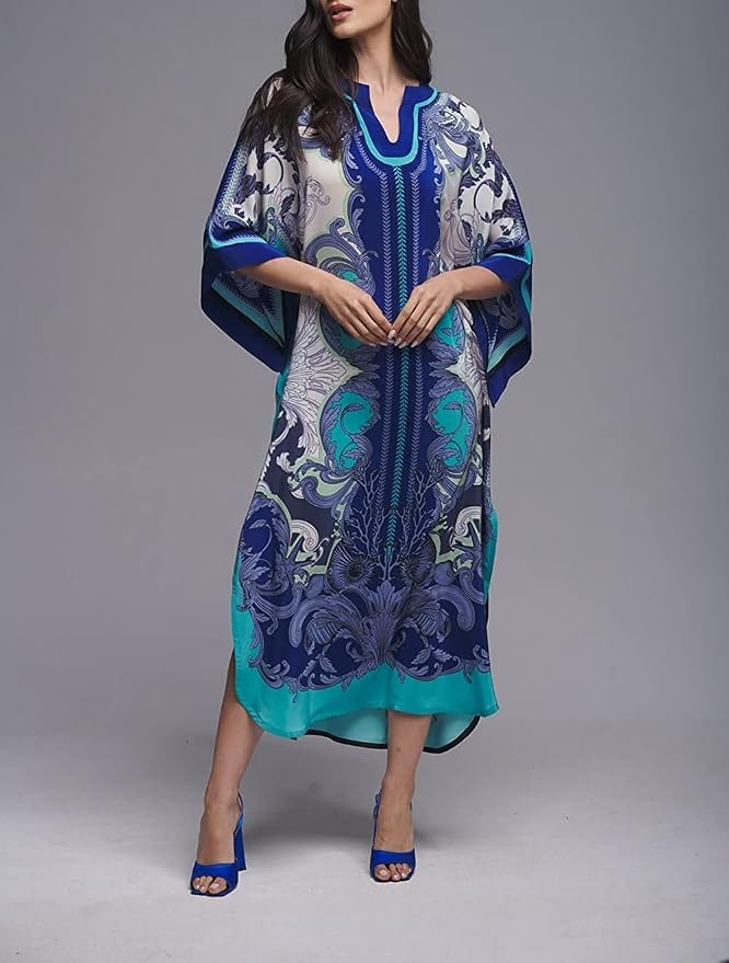 Venasha Womens Caftan Floral Print Kaftan Dress Short Sleeve Swimsuit Cover up Loungewear for Summer