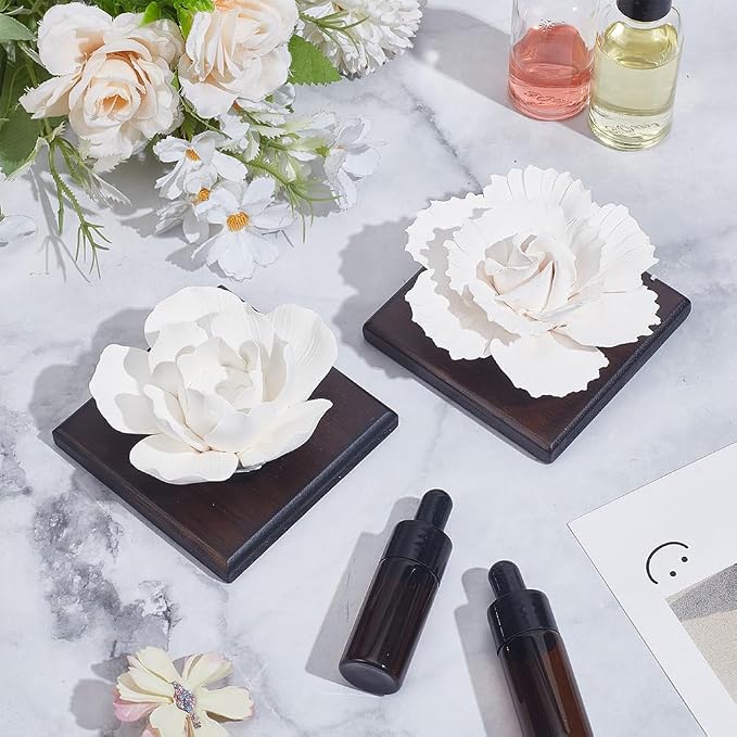 INFUNLY 2 Pcs Lotus Essential Oil Diffuser Stone Plaster Scent Diffuser with Square Base 3.4x3.4 Lotus Peony Diffuser Stone Kit Insertable Reed Peony Aromatherapy Stone for Desk Office Home Gift