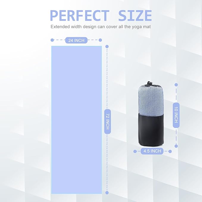 Eunzel 2 Pack Hot Yoga Towel, Non-Slip Yoga Mat Towel with Grip Dots Stickyfiber Sweat Absorbent Towel for Hot Yoga, Pilates and Workout 72" x 24", Blue/Pink