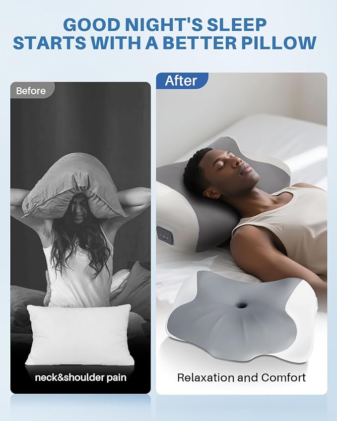 Hopihe Bluetooth Pillow, Sound Pillow for Tinnitus, Cervical Neck Pillow for Neck and Shoulder Pain Relief, APP Control White Noise Machine Butterfly Cooling Memory Foam Pillow for Side Back Sleeper