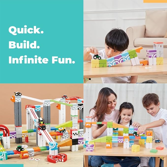 QBI Magnetic Blocks for Toddlers Ages 2-4|STEM Magnetic Building Blocks with Trucks & Fruit Tiles|Montessori Magnet Building Cubes for Kids|Educational Gifts for Boys & Girls Ages 2+ (32PCS)