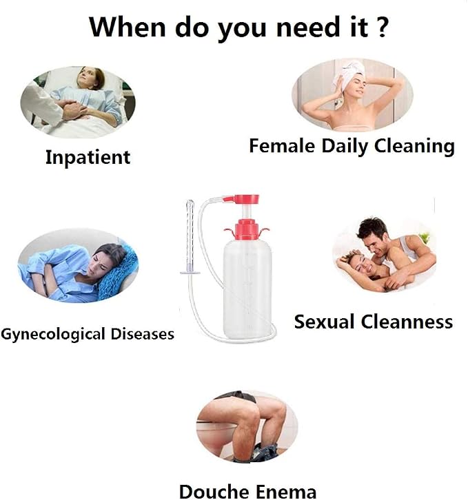 Vaginal Douche Cleansing System Female Syringe Cleaner Enema Reusable Rinse Portable Kit with 3 Nozzle 100% Safe Non-Toxic (600 ML)