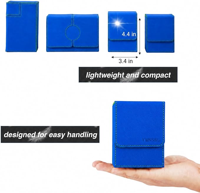Venssu MTG Deck Box for Commander Display,Card Deck Box Fits 100 Double Sleeved Cards,TCG with 2 Dividers and 1 Toploader (Blue&Green)