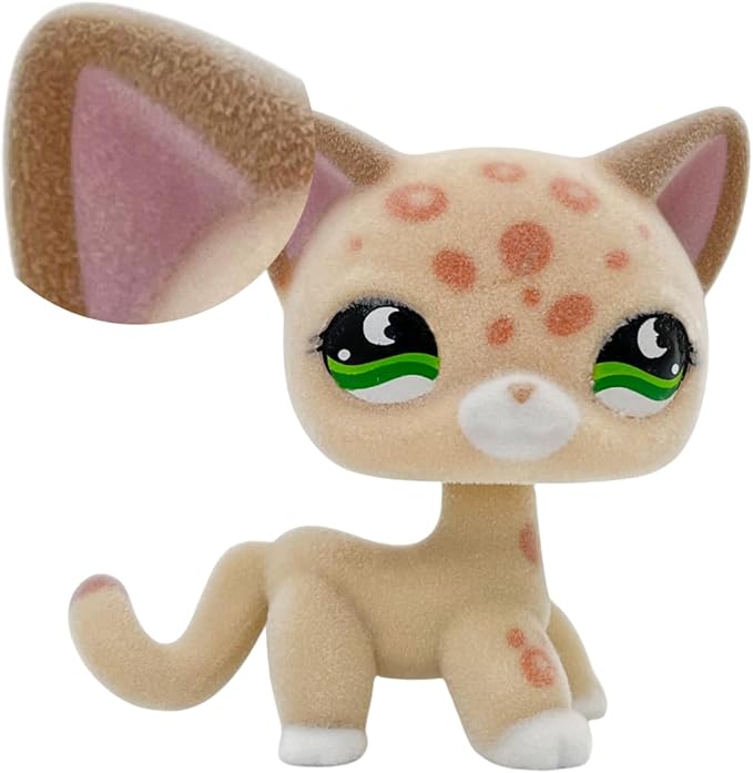 Custom Flocked Pet Shop Toy Fuzzy Animal Figure Short Hair Cat Kitty Kitten Deer OOAK (Tan #852)