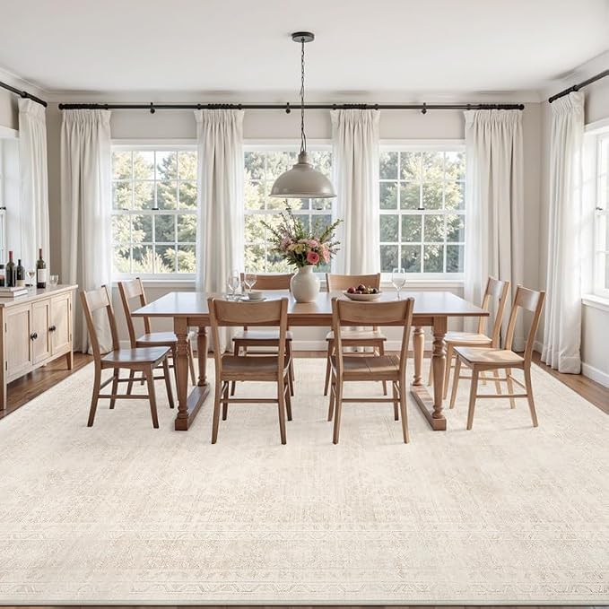3x5 Area Rugs for Living Room: Vintage Boho Neutral Washable Rug Indoor Soft Large Area Rug Carpet for Bedroom Nursery Farmhouse Dining Room Office Floor Non-Slip Low Pile Under Table Rug Beige
