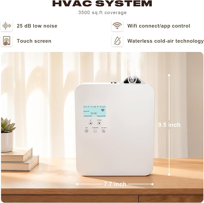 Smart Scent Diffuser HVAC Systems - 3500 Sq.Ft Whole-Home Coverage for Hotel & Home Aroma, 300mL Waterless Cold Air Oil Diffuser with App & Touchscreen Control (White)