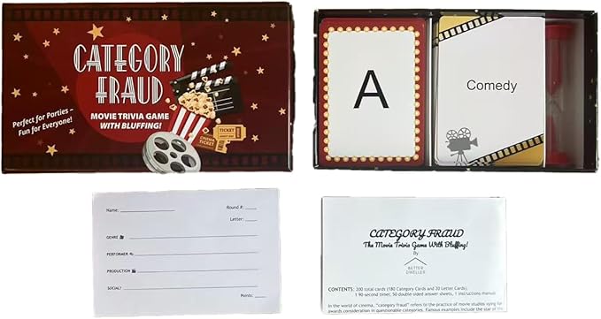 Category Fraud The Movie Trivia Game with Bluffing for Cinephiles - 200 Cards, Unlimited Combinations - Never Run Out of Questions