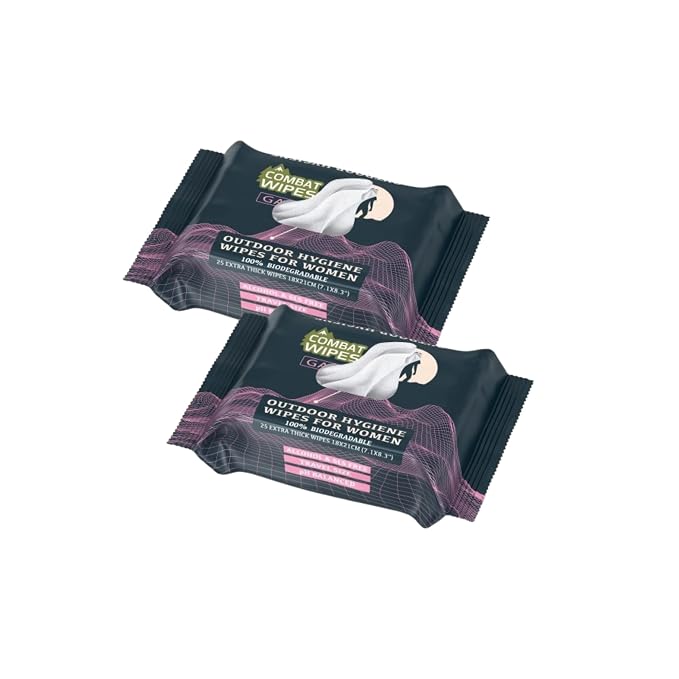 Combat Wipes Gaia - Feminine Hygiene Outdoor Wet Wipes - Extra Thick, Ultralight, Biodegradable, pH Balanced Cloths for Women (50 (Count (Pack of 2))