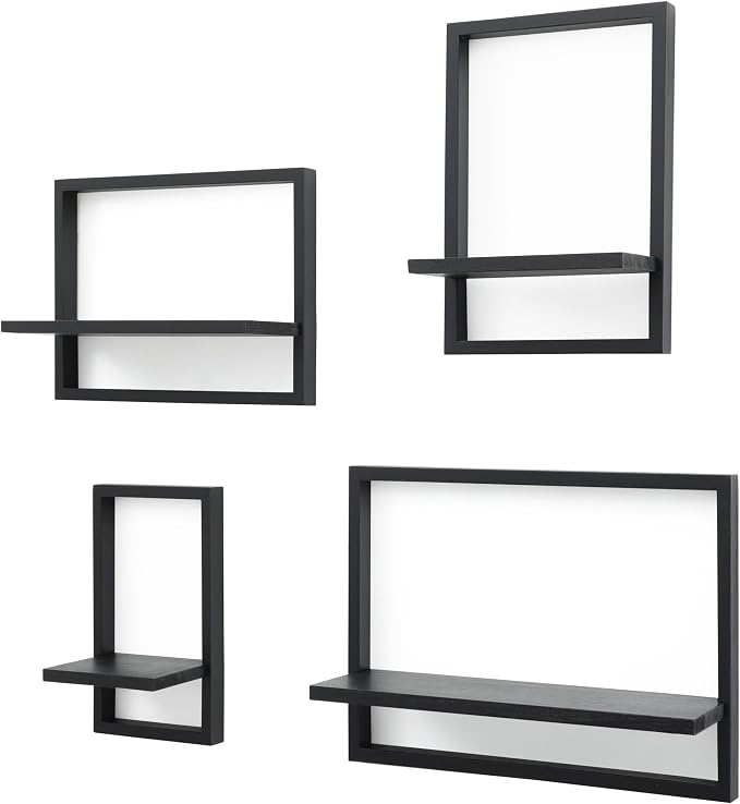Floating Shelves for Wall,Decorative Wall Shelves Black,Plants Shelf Framed | Square Wall Decor,Art Sconces Artificial Vases Hanging Storage Shelf for Bathroom Living Room Elegant,Wood,Set of 4