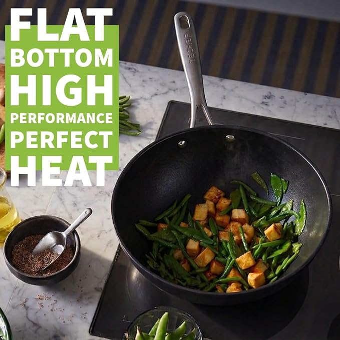 TECHEF - Onyx Collection, 12-Inch Nonstick Flat Bottom Wok/Stir-Fry Pan - PFOA Free, Dishwasher and Oven Safe, Made in Korea