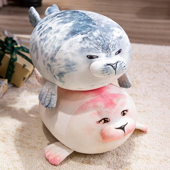 ELAINREN Ultra-Soft Pink Seal Plush Pillow Fluffy Sea Lion Stuffed Ocean Toy Lovely Marine Walruses Plushie Cushion Decor Gifts/15.7''