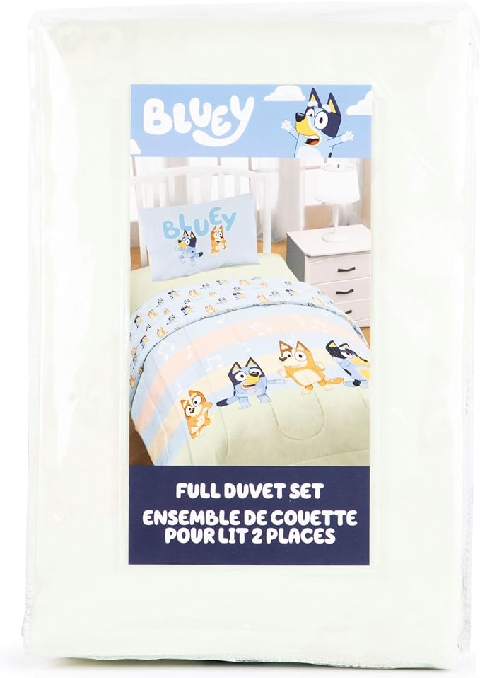 Jay Franco Kids Duvet Cover Set – 3 Piece Super Soft Bedding with Sham Pillowcase, Cover ONLY - Comforter Not Included, Multi - Bluey, Full