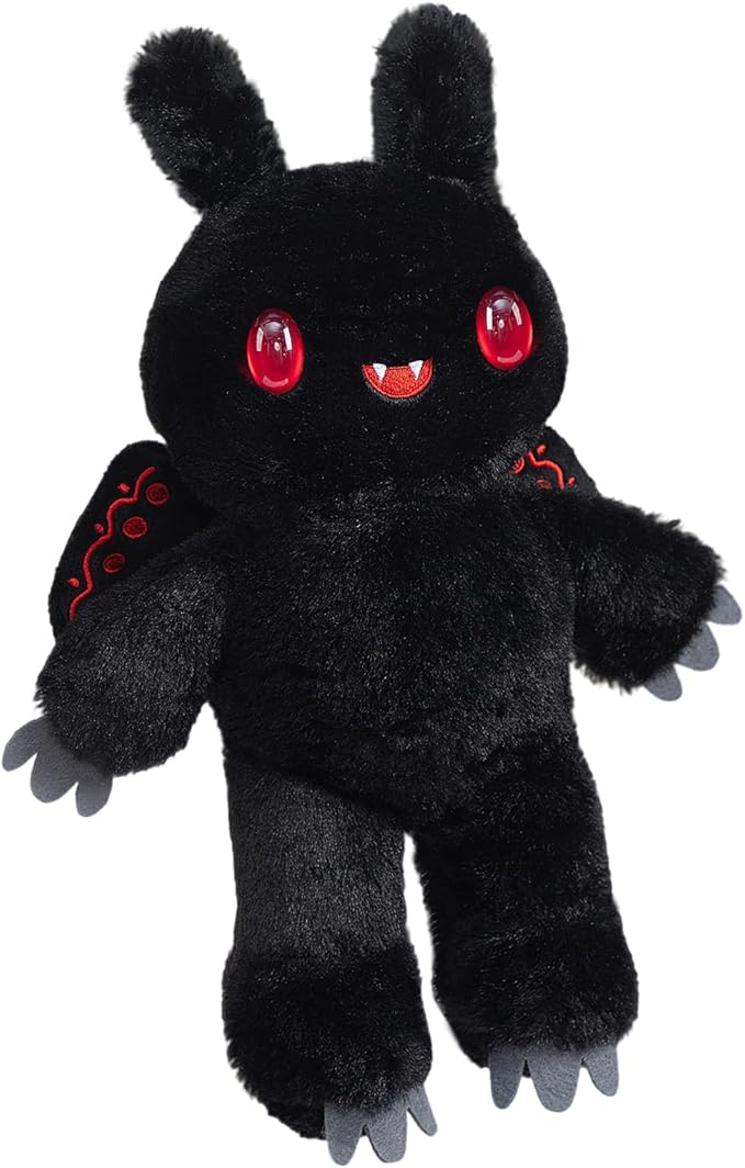 Mothman Plush Toy Halloween Stuffed Animals Cryptid Plush with Red Eyes and Embroidered Wings Gifts Collection Decor for Kids Adults Black 12 Inch