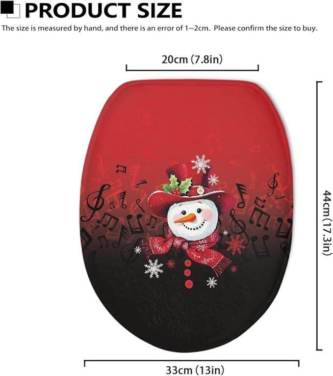 Toilet Seat Cover, Bathroom Accessories Fits Most Round and Elongated Toilet Seats, Flannel Comfortable Toilet Lid Cover-Christmas Snowman Design