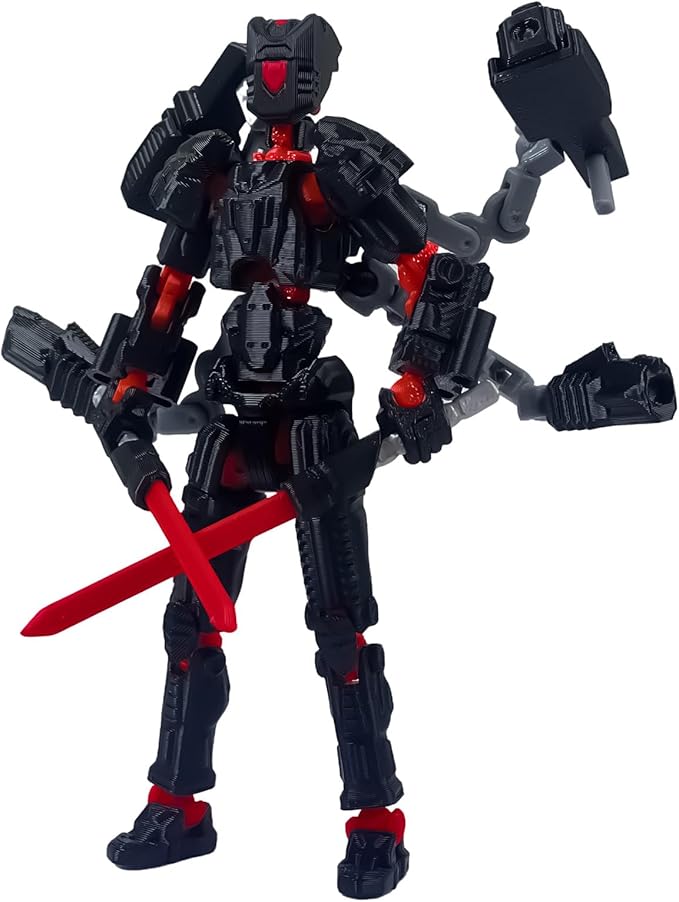 Assembly Completed T13 Action Figure,3D Printed Multi-Jointed Movable, Nova 13 Action Figures Desktop Decorations for Game Lovers Toy (Black Red)