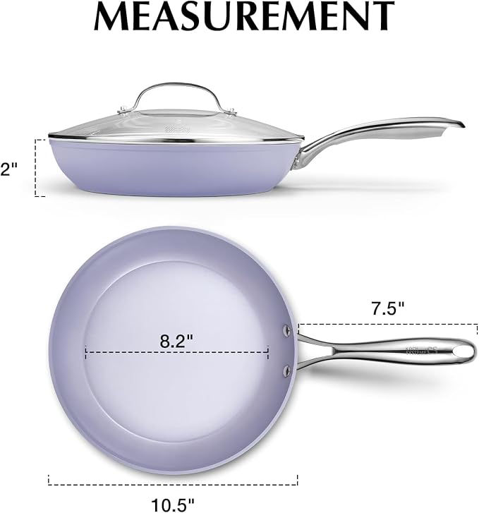 KOCH SYSTEME CS Frying Pan with Lid, 10 Inch Frying Pan with Nonstick Ceramic Coating, Nonstick Fry Pans with Lid, Oven Safe Skillet, Induction Compatible, Purple