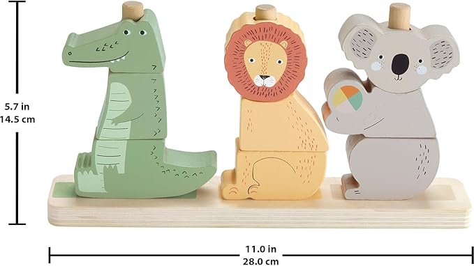 Fisher-Price Wood Baby Toy Stack & Sort Animals, 10 Wooden Pieces for Developmental Play for Infants & Toddlers Ages 1+ Years