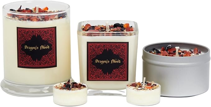 Dragons Blood Candle by New Moon Beginnings - Protection & Grounding - Herb, Flower, & Crystal Candles - Aromatherapy Soy Candle - Set of 6 Tealights