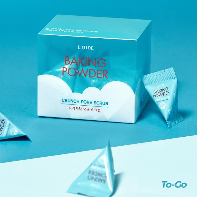 ETUDE Baking Powder Crunch Pore Scrub (0.25 Fl Oz x 24 Pouches), Facial Scrub, 43.5% Baking Powder for Deep Cleansing, Gentle Exfoliation, Cooling Effect, Hydrating, Korean Skin Care, Beauty