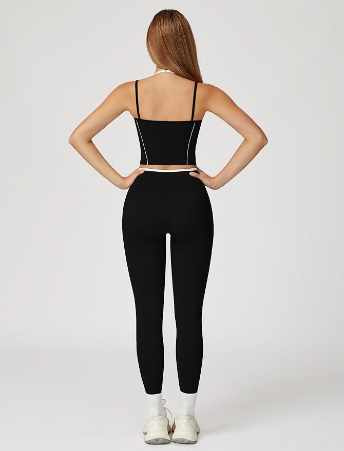 ABOCIW Workout Sets for Women 2 Piece Color Block Strappy Sports Bra High Waist Shorts Gym Yoga Pilates Outfits