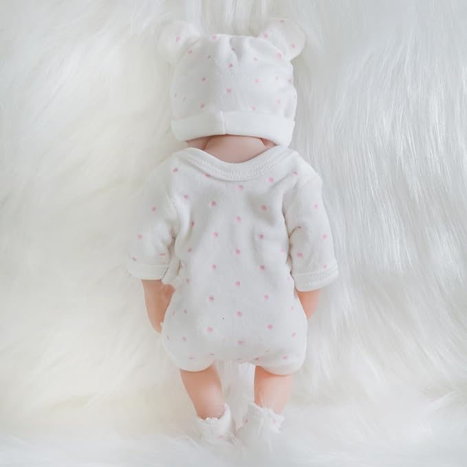 ENA Reborn Baby Doll Realistic Silicone Vinyl Baby 10 inch Weighted Soft Body Lifelike Doll Gift Set for Ages 3+ (Pink Polka dots, 10 inch)