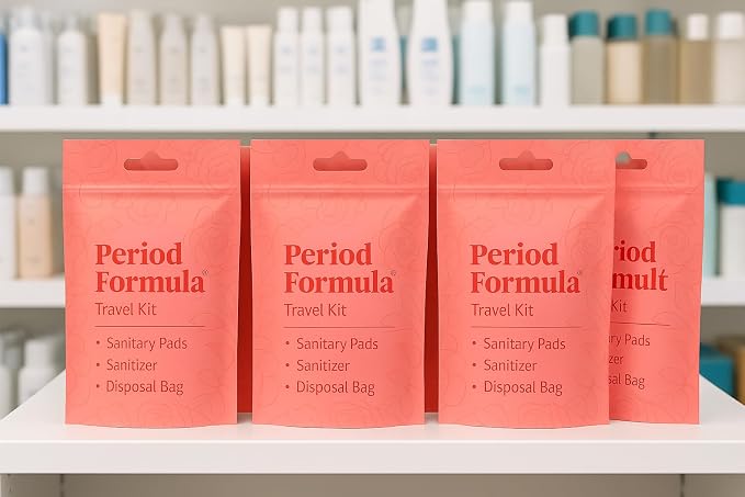 Period Kit/Travel Kit – 5 Kits -Sanitary Pad & Liner, Hand Sanitizer, Disposal Bag – Feminine Hygiene Essentials Period Formula