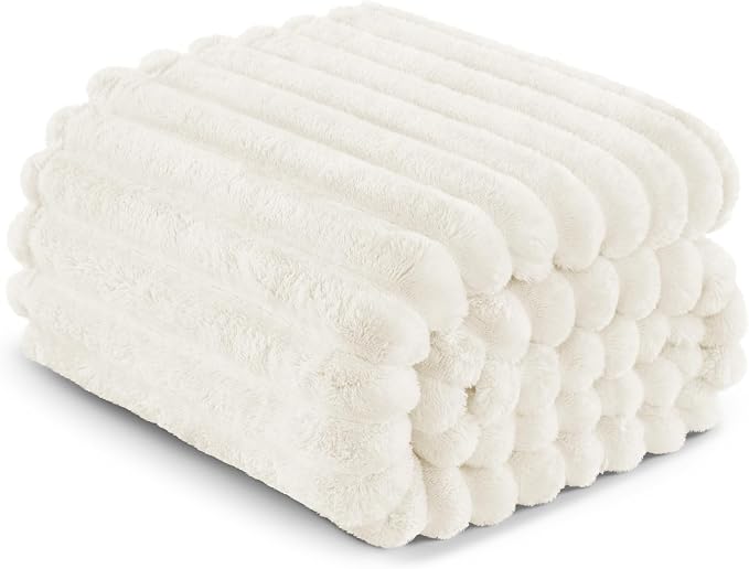 Exclusivo Mezcla Striped King Size Fleece Blanket for Bed, Couch, 90"x104" | Soft Breathable Cozy Bed Blankets, Lightweight Plush Fluffy Fuzzy Jacquard Decorative Blankets