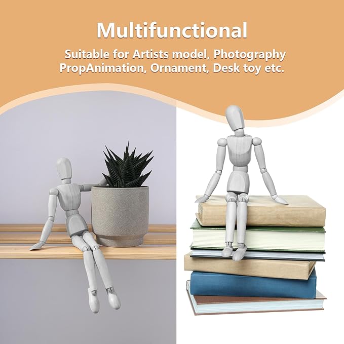 2-Pack 8" Wooden Mannequin Figures Artists Body Dolls Statue Human Action Drawing Model Posable Mini Art Manikin Stop Motion Figure, Wooden Dummy Gifts for Drawing, Painting, Sketching/Grey