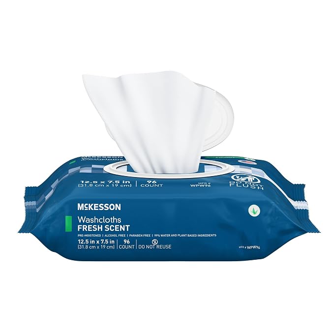 McKesson Washcloth Wipes, Scented - Disposable Wet Wipes for Adults - Alcohol-Free - No-Rinse Formula - Snap Lid Soft Pack, 96 Count, 1 Pack