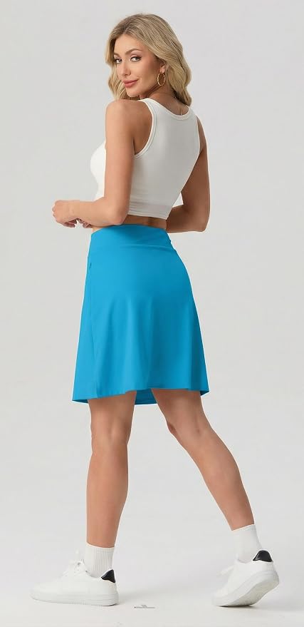 PrinStory 19" Tennis Skirt for Women Athletic Skort with Zipper Pockets | Workout Skort, Built-in Shorts, High Waisted, Split Hem, Knee Lentgh, Golf, Pickleball, Sports