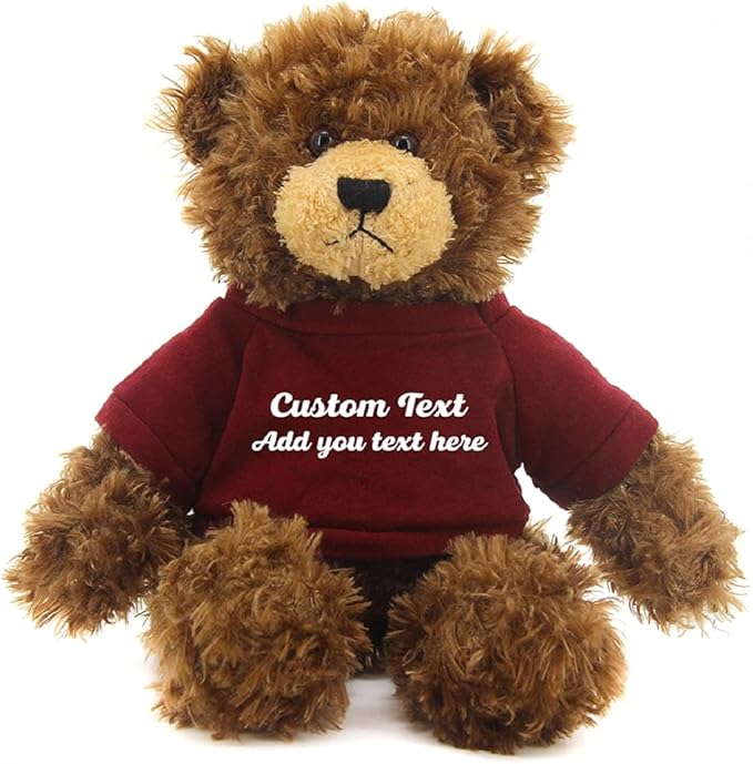 Customized Chocolate Brandon Bear - 12 inch Personalized Stuffed Bear Plush Toy - Perfect Custom Shirt Gift for Graduation Valentines Easter Holidays (Mehroon Shirt)