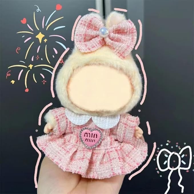 For labubu clothes 2 set cute doll clothes for labubu,17cm Dolls Outfit Accessories,for la-bubu dolls/for la-bubu clothes,pink dress+black set It's a gift for labubu enthusiasts and collectors-No Doll