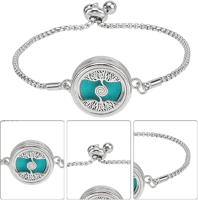 SUNNYCLUE 1 Box 2 Sets Essential Oil Bracelets Tree of Life Bangle Bracelet with 10Pcs Refill Pads Aromatherapy Diffuser Stainless Steel Adjustable Chain Band Pendant Jewelry for Women Gifts Birthday