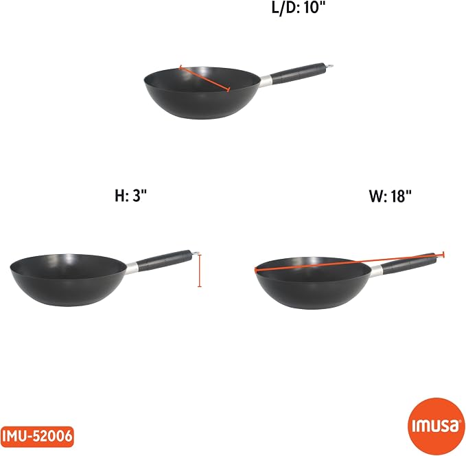 IMUSA 9.5 Inch Carbon Steel Nonstick Wok with Cool-touch Handle, Black | Cool-Touch Handle, Ideal for Stir Fry, Great for Everyday Meals