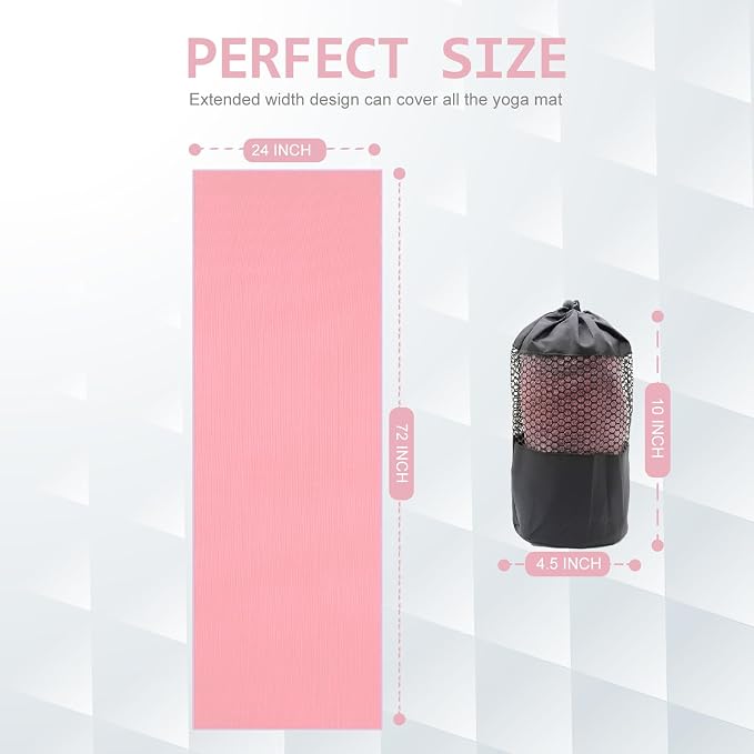Eunzel Yoga Towel,Hot Yoga Mat Towel with Grip Dots Sweat Absorbent Non-Slip for Hot Yoga, Pilates and Workout 24" x72", Pink