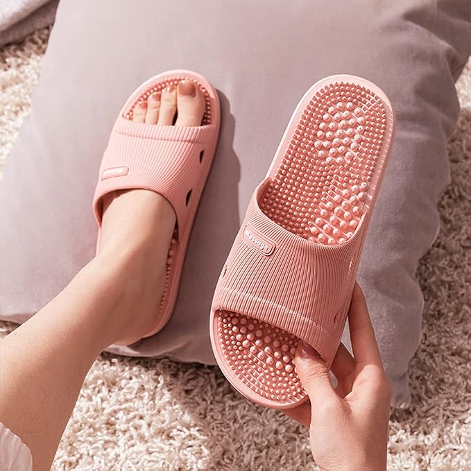 Acupressure Massage Slippers for Plantar Fasciitis for Women Acupuncture Slippers Arthritis Neuropathy Pain Relief Non-Slip Massage Sandals Womens Stress Relief Gifts for Bath (US Women 5.5-6, Pink)