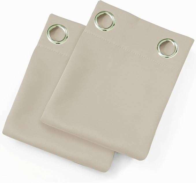 LEMOMO Light Beige Blackout Curtains 34 x 63 Inch Length/Set of 2 Curtain Panels/Thermal Insulated Room Darkening Blackout Curtains for Bedroom