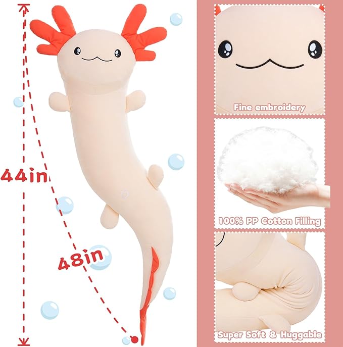 MaoGoLan Giant Axolotl Plush Toy Stuffed Animal, Huge Axolotl Body Pillow for Kids Girl Boy, Big Salamander Plush Glow in The Dark, Birthday Valentine Christmas Party Gifts Pink
